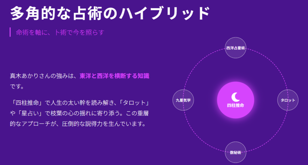 真木あかり 多角的な占術を操る占い師としての実力