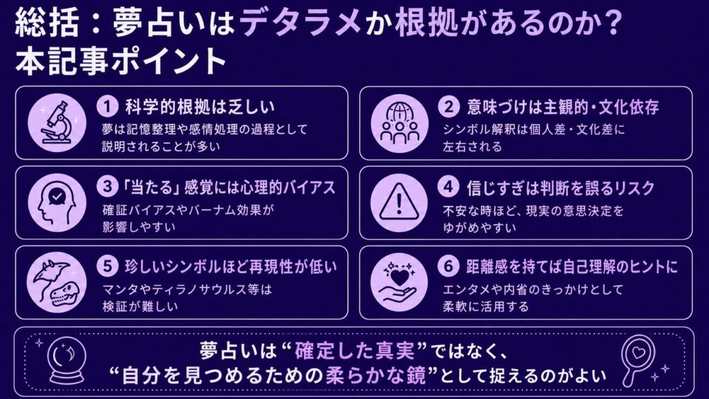 総括:夢占いはデタラメか根拠があるのか?科学的根拠や信憑性に付いての本記事ポイント
