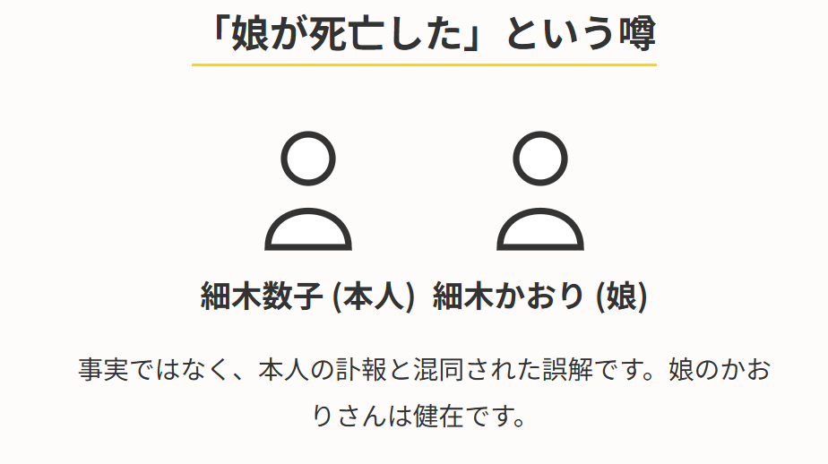 娘の死亡と誤解された細木数子に関する噂
