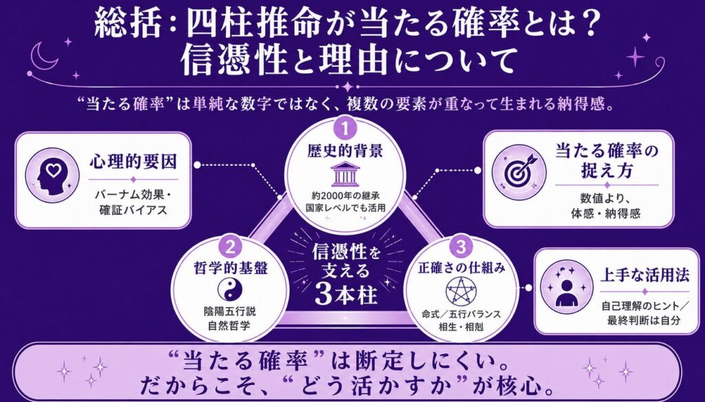 総括:四柱推命が当たる確率とは?信憑性と理由について