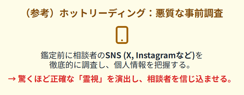 ネット占いのからくり (参考)ホットリーディング:悪質な事前調査