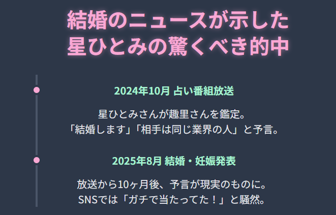 趣里 結婚のニュースが示した星ひとみの驚くべき的中
