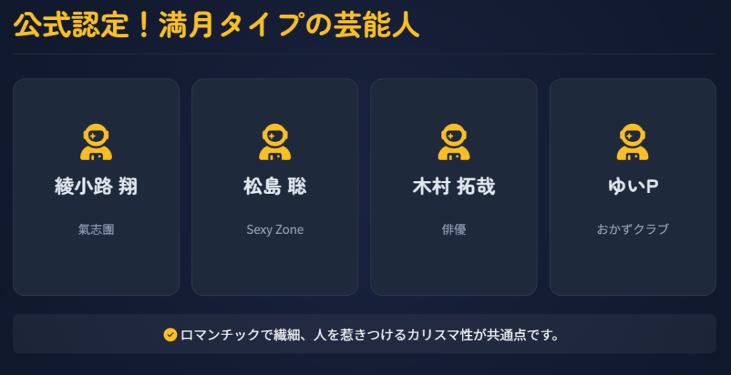 星ひとみ　公式に満月タイプだと公表された芸能人リスト