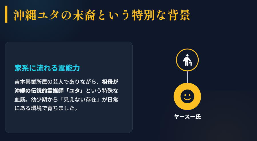 ヤースー　沖縄のユタの末裔である霊視芸人としての特別な背景