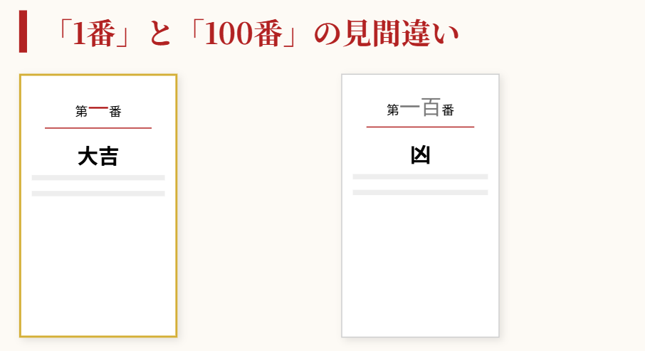 おみくじ　100番との見間違いや混同の可能性