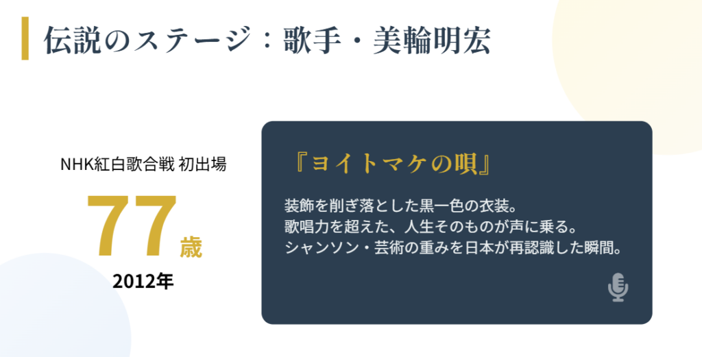 紅白出場など歌手としての美輪明宏の実績