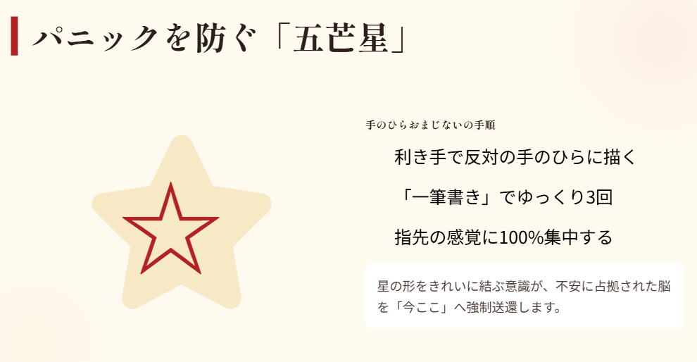 手のひらに五芒星を描く身体的おまじない