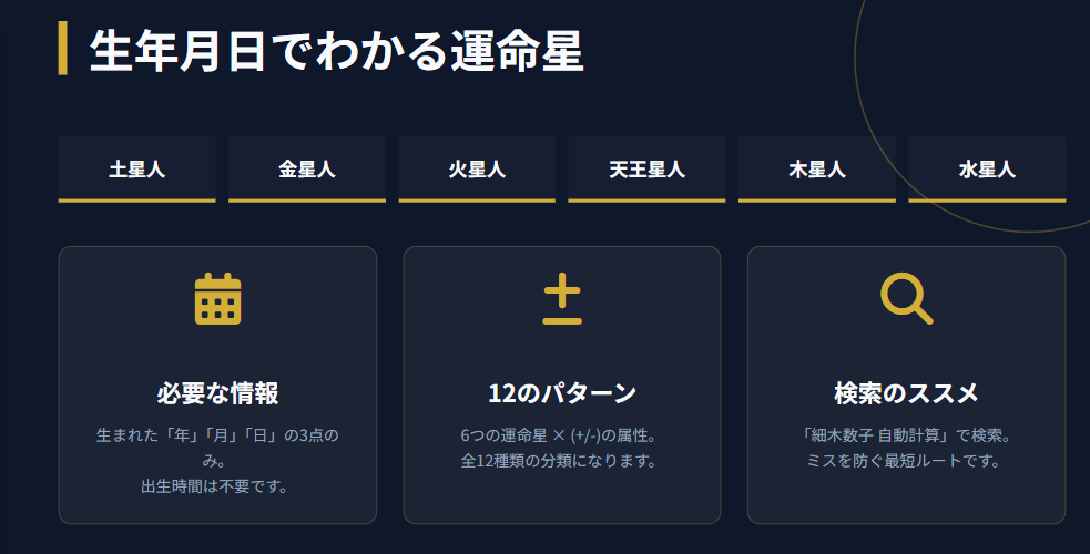 細木数子　生年月日でわかる運命星の自動計算