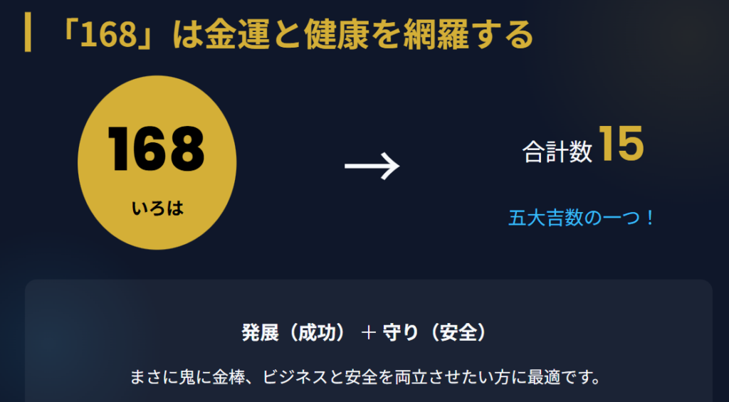 シウマ　168は金運と健康運に恵まれる数字