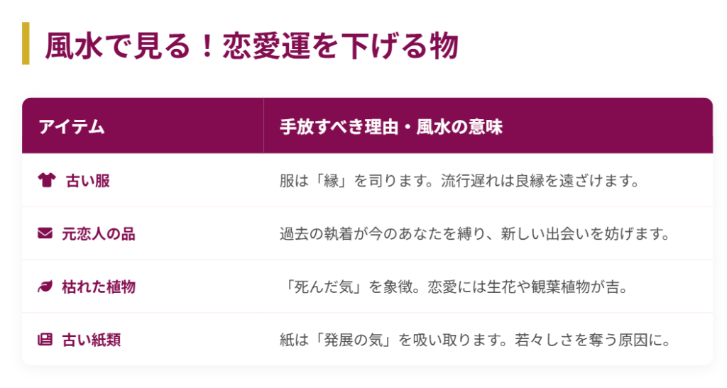 風水で恋愛運アップ!捨てると良いもの