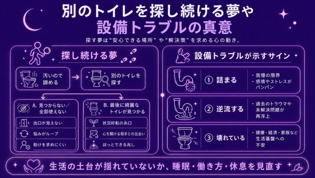 夢占いで汚いトイレで用を足せない夢 別のトイレを探し続ける夢や設備トラブルの真意