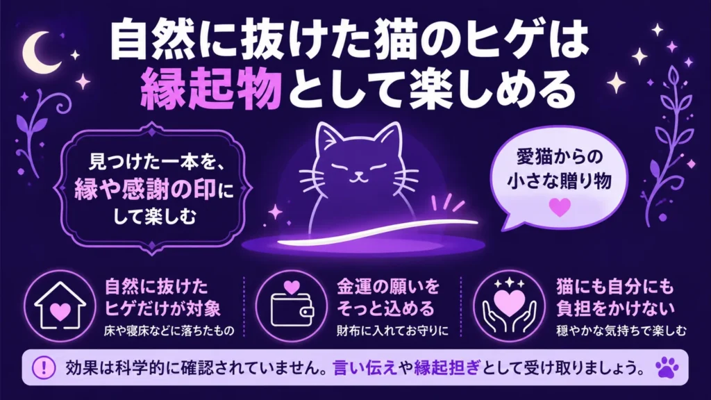 猫のヒゲは金運　自然に抜けた猫のヒゲは縁起物として楽しめる