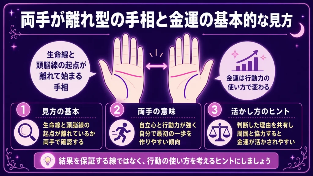 両手が離れ型の手相と金運の基本的な見方