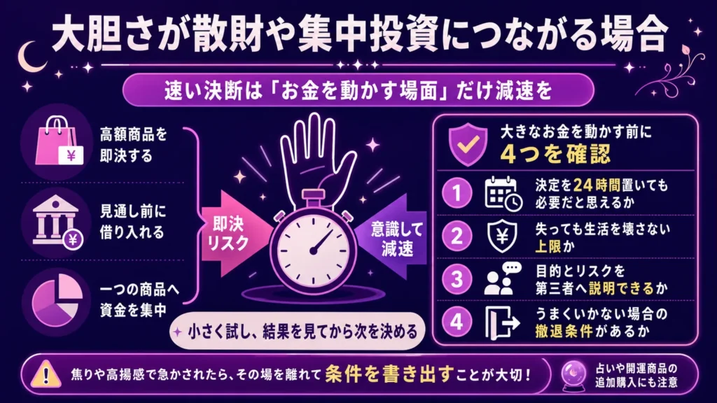 手相 大胆さが散財や集中投資につながる場合