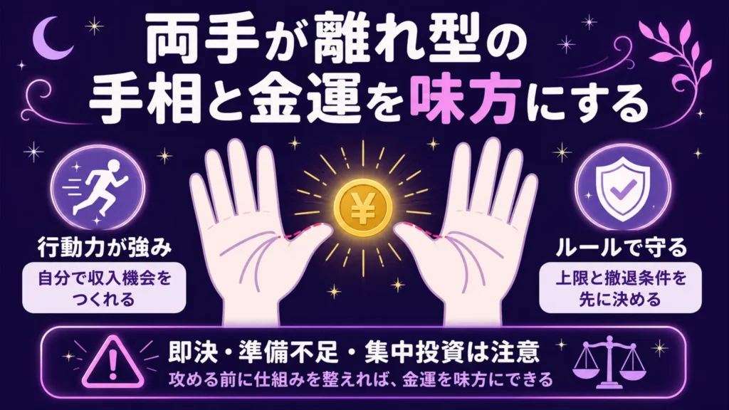 両手が離れ型の手相と金運を味方にする