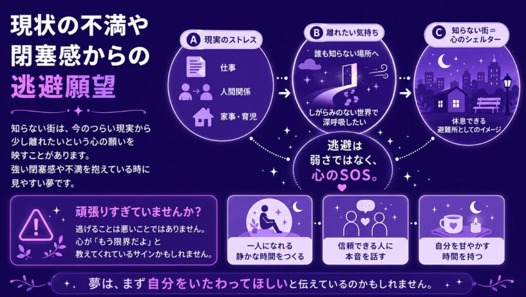夢占いで知らない街を歩く 現状の不満や閉塞感からの逃避願望