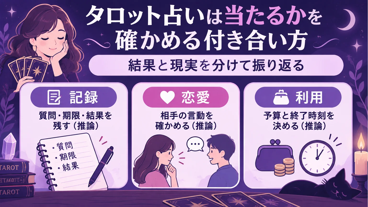 記録・恋愛・利用の三つから結果との付き合い方を示す図解