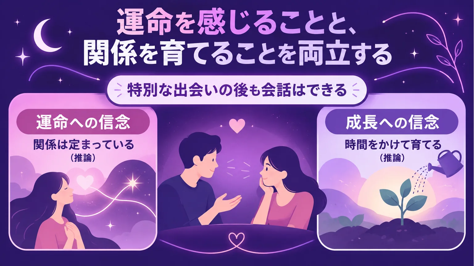 運命を感じることと、関係を育てることを両立する時の要点をまとめた図解
