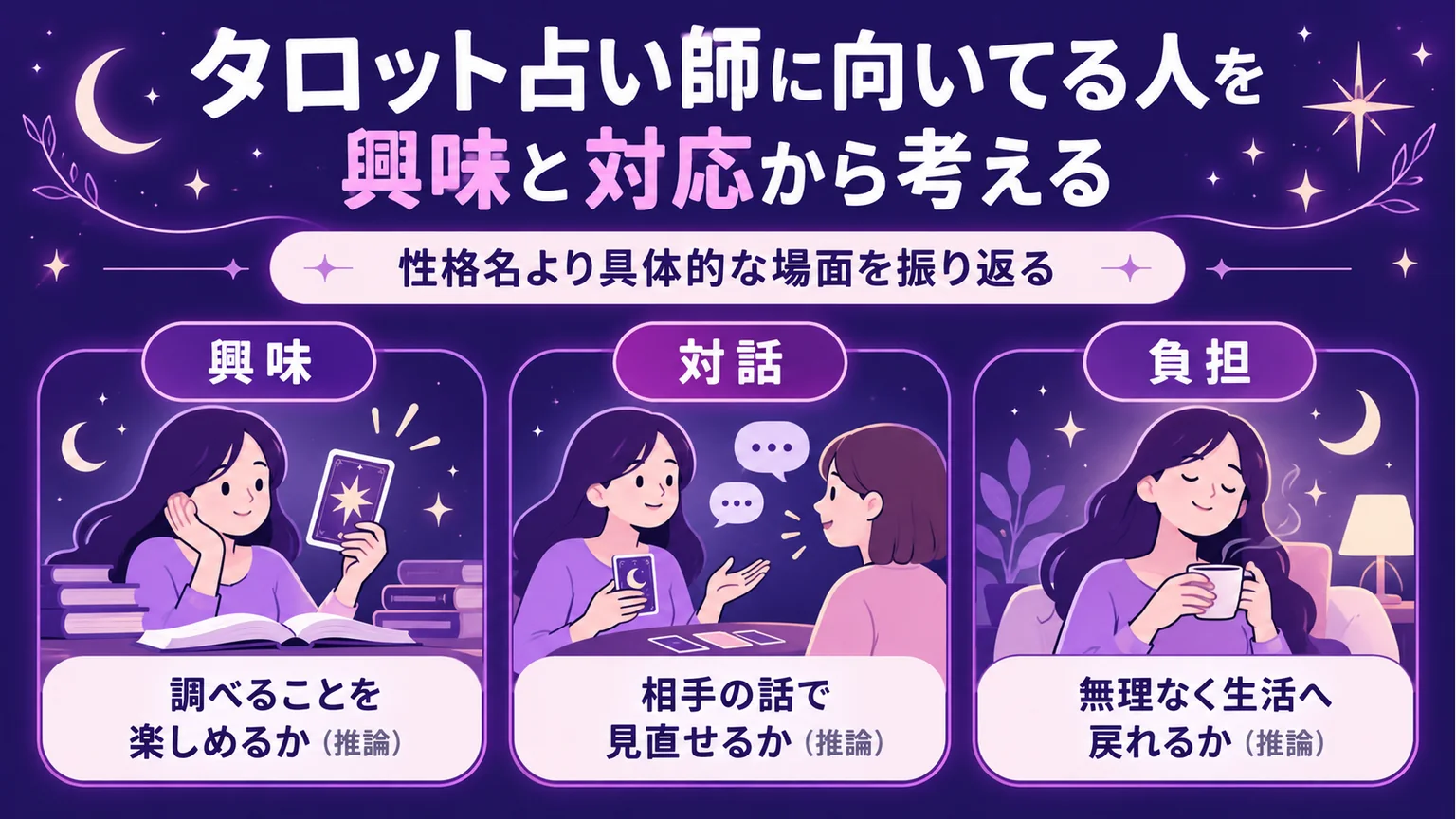 タロットへの興味・対話・負担を振り返る3つの観点